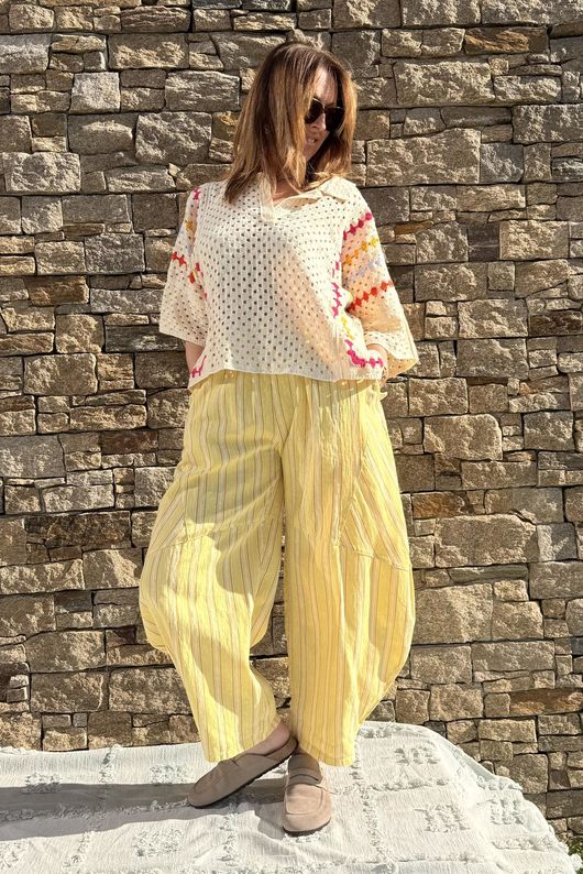 Padstow Stripe Classic Barrel Pant Fresh Ochre - 